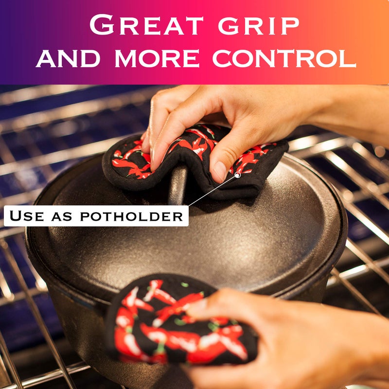 EHOMEA2Z Cast Iron Skillet Pan Pot Holder Covers Mitts Black Non-Slip Washable Sleeves for BBQ Baking Kitchen Cotton Commercial Grade (Chili, 10) - Image 2